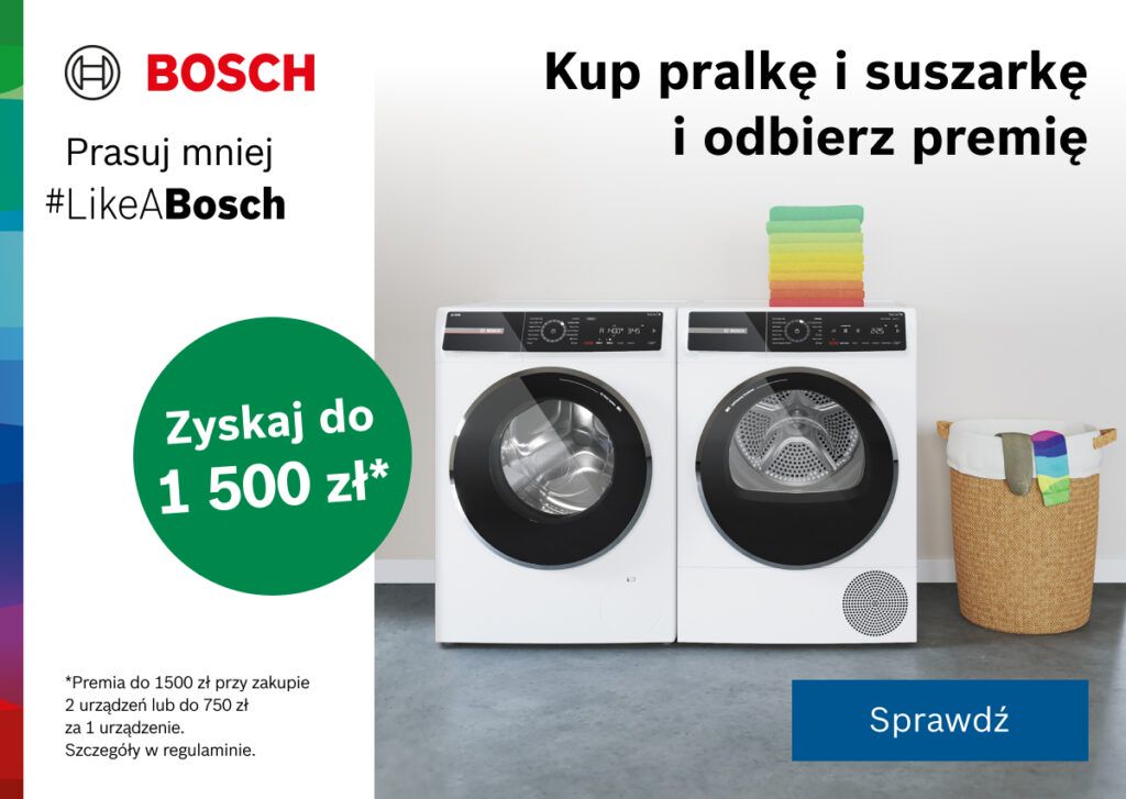 Premia na pralkę i suszarkę marki Bosch przy zakupie obu urządzeń